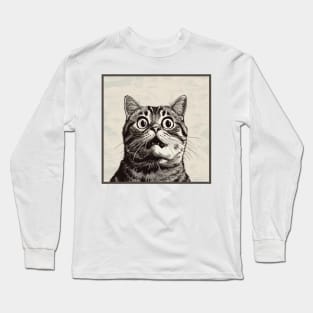 Shocked Cat Cartoon Vintage Cartoon Cat Crazy Long Sleeve T-Shirt